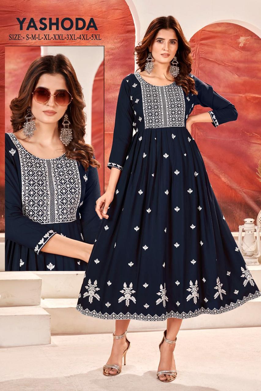 Yashoda Rayon Embroidery Anarkali Kurtis Wholesale Price In India